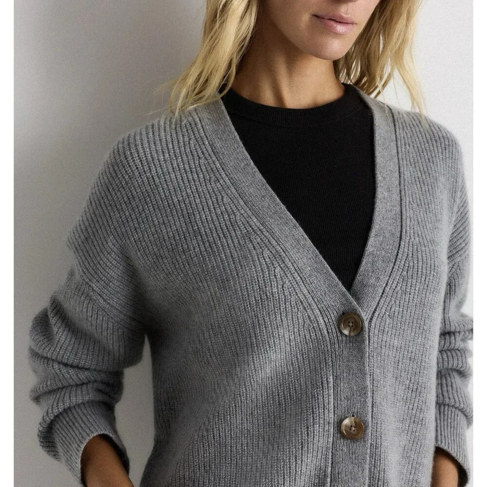 Quince Mongolian Cashmere Oversized Boyfriend Cardigan Sweater Size Medium Women - Picture 2 of 8